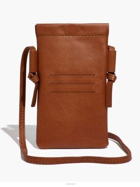 Leather Crossbody Phone Pouch in Brown